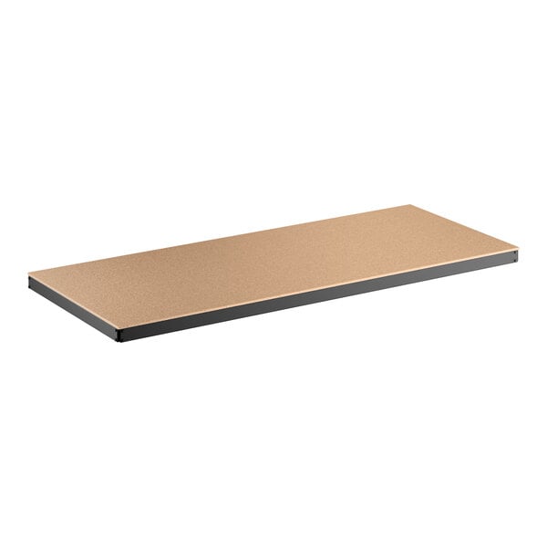 A rectangular particleboard shelf with a black edge, designed for heavy-duty boltless shelving units.