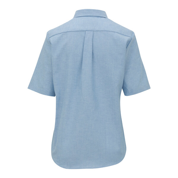 A back view of a light blue Edwards women's short sleeve Oxford dress shirt.
