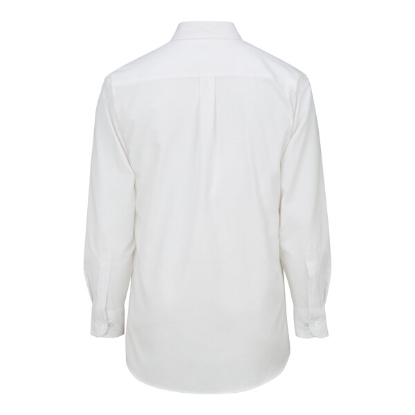 The back of a white Edwards long sleeve dress shirt with buttons.
