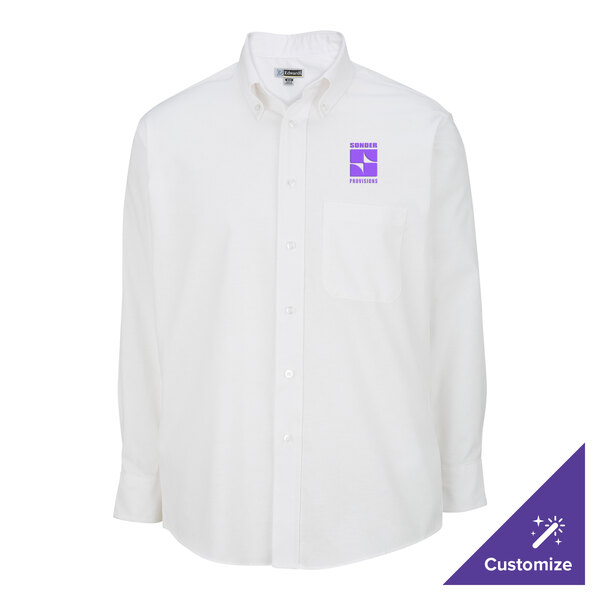 Edwards 1077 Men's Customizable White Long Sleeve Wrinkle-Resistant Easy-Care Oxford Dress Shirt with Soil Release - 4X