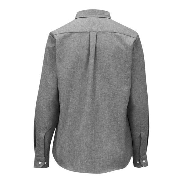A back view of a grey Edwards Oxford dress shirt with buttons.