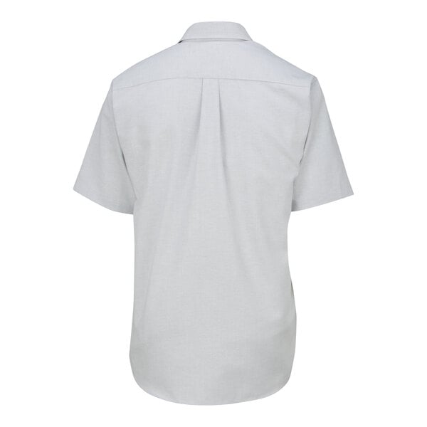 A light gray short sleeve men's dress shirt shown from the back.
