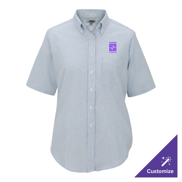 Edwards 5027 Women's Customizable Blue Stripe Short Sleeve Wrinkle-Resistant Easy-Care Oxford Dress Shirt with Soil Release - 2X