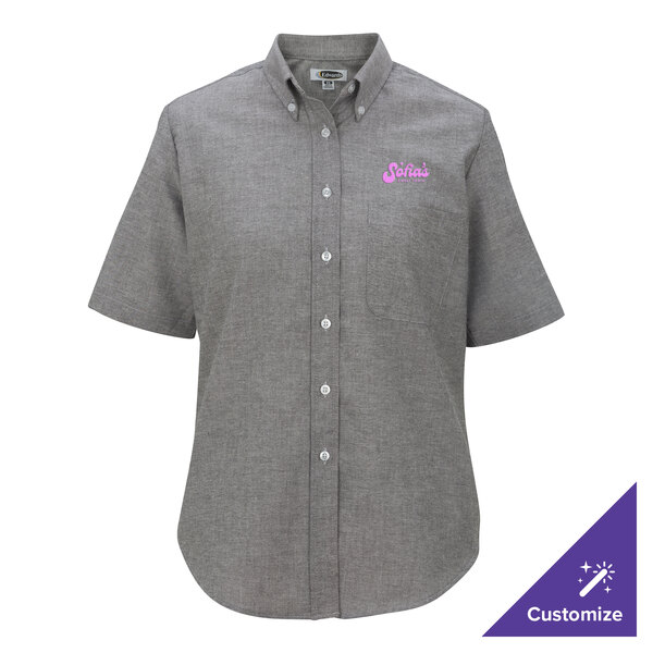 Edwards 5027 Women's Customizable Gray / Black Short Sleeve Wrinkle-Resistant Easy-Care Oxford Dress Shirt with Soil Release - Extra Large