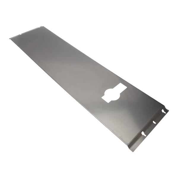 A stainless steel Rational heat protection plate with a hole in the middle.