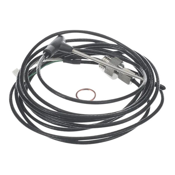 A black cable with an electrical connector and an o-ring with a metal tip.