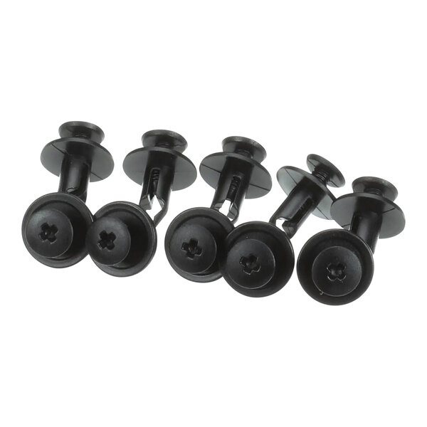 A group of six black Rational rivets with screws.