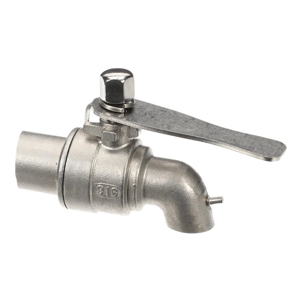 A metal ball bib cock with a handle.