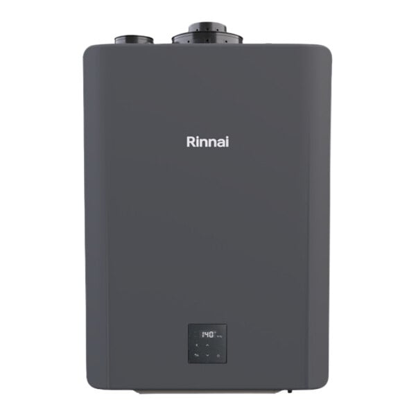 A wall-mounted Rinnai SENSEI CXP199iN tankless water heater designed for indoor or outdoor use.