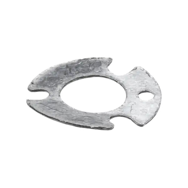 A metal gasket with a hole in it.