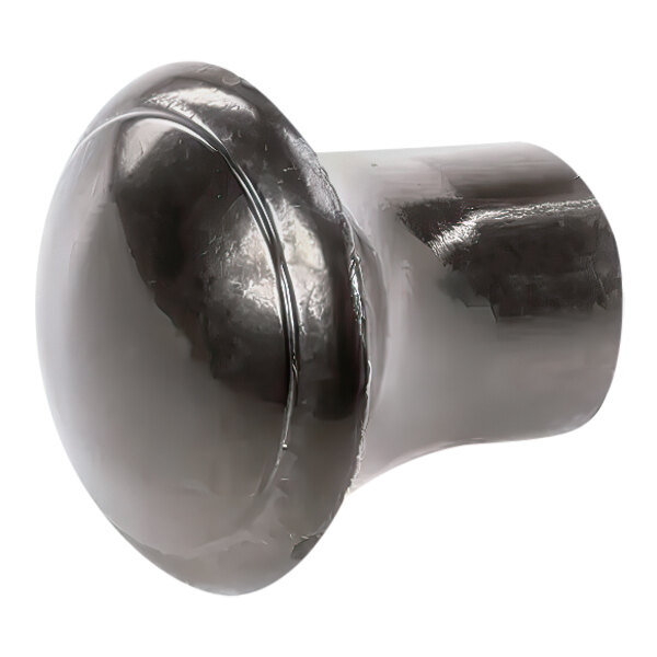 A black knob with a silver finish on a metal object.