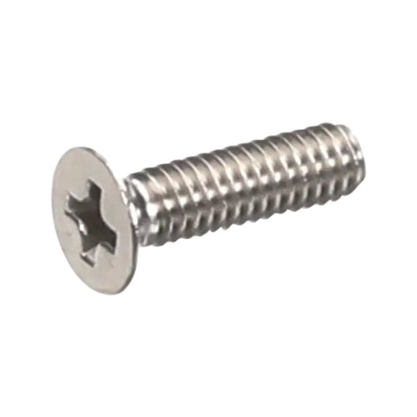 A close-up of a #8-32 TurboChef screw with a flat head.