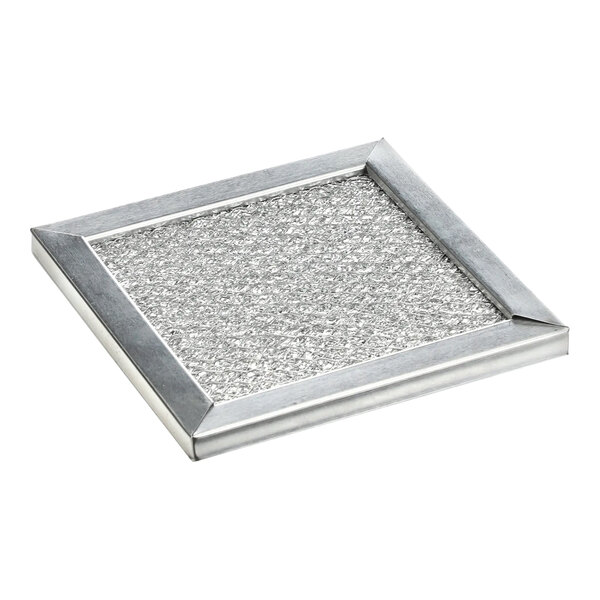 A silver metal TurboChef grease filter with a square frame.