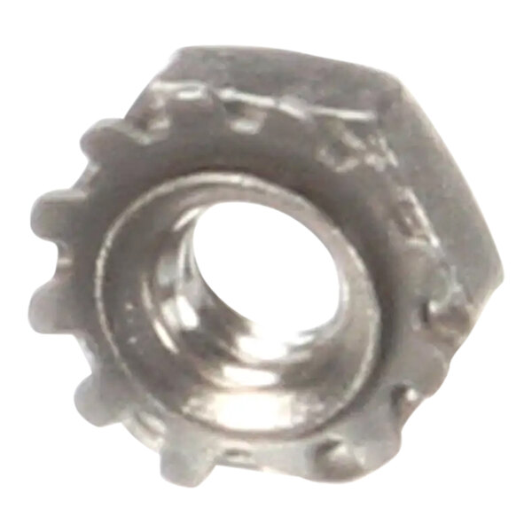 A close-up of a TurboChef #8-32 external tooth nut with a metal ring.