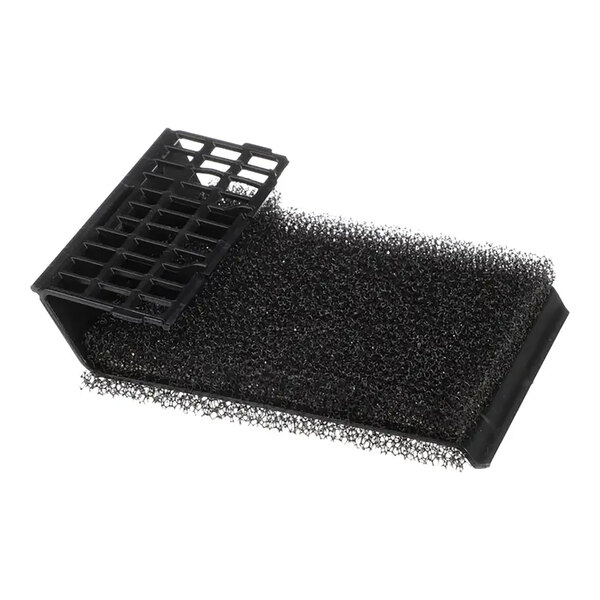 A black plastic air inlet filter with a plastic grid.