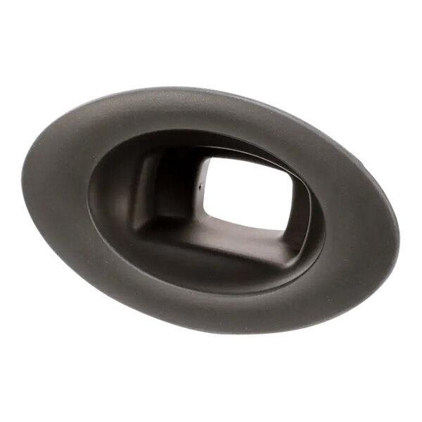 A close up of a black oval-shaped Tulip for a handshower.