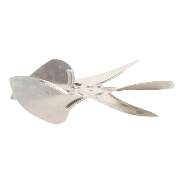 A close-up of a silver metal Scotsman fan blade.