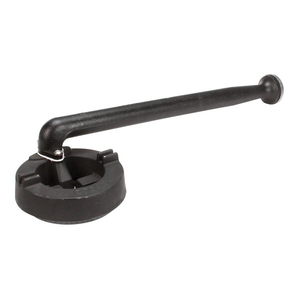 A black metal pipe with a round black base.