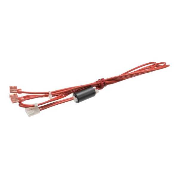 A red wire with black and white connectors.