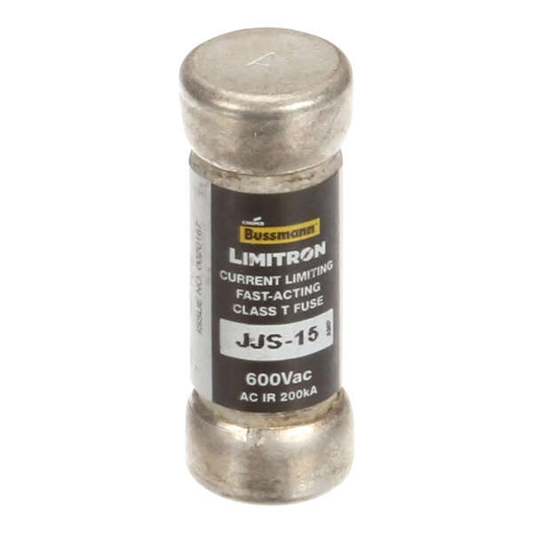 A silver metal Wells fuse with the words "Type JJS 15A" on it.