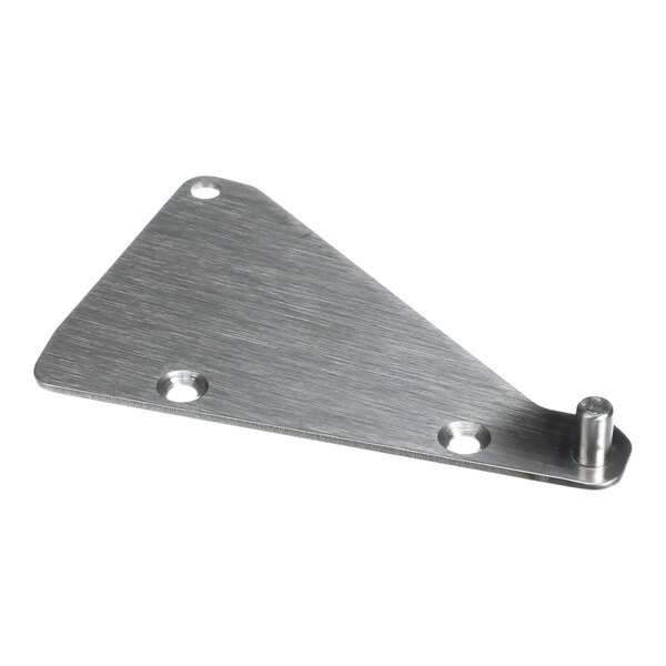 A metal plate with two holes and metal brackets on it.