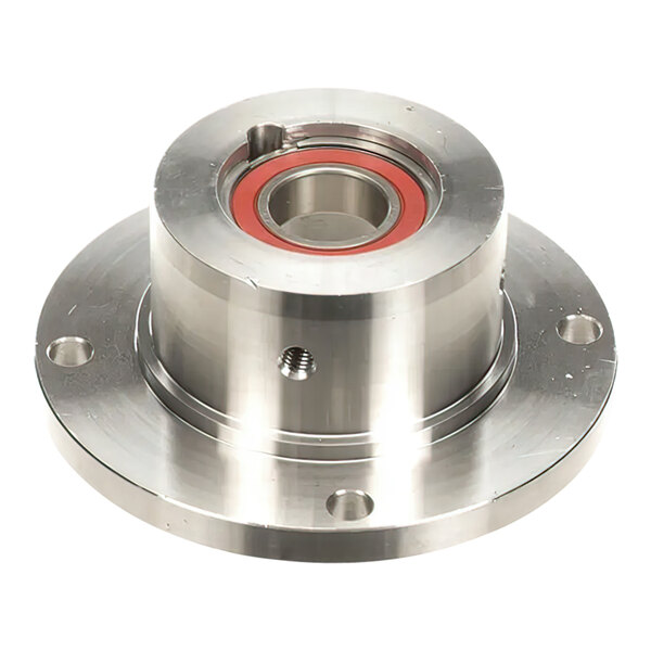 A metal Scotsman bearing assembly with a red rubber ring.