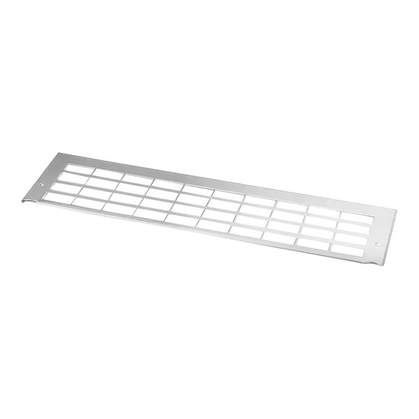 A white rectangular metal cover with a grid.