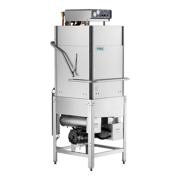 A commercial high temperature tall dish and sheet pan washer made of stainless steel.