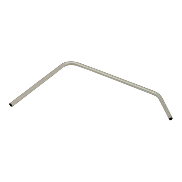 A bent metal rod with a curved handle on a white background.