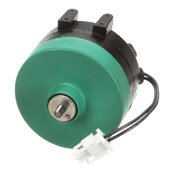 A green and black circular Scotsman fan motor with a wire.