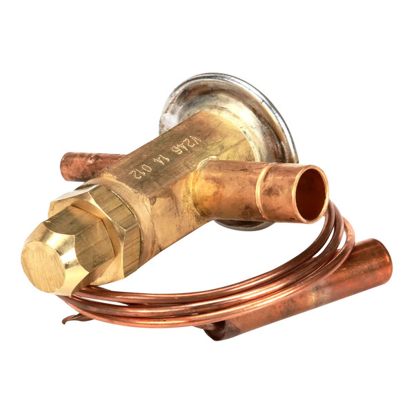 A copper Thermo Expansion Valve with a nozzle.