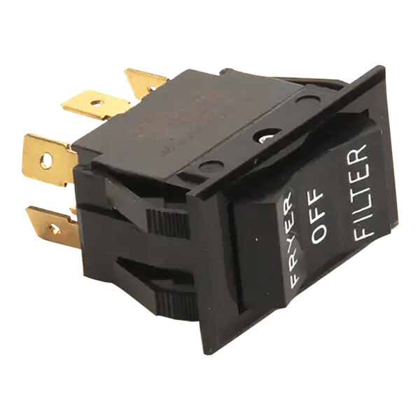 A black Wells rocker power switch with white text.