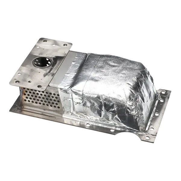 A silver metal TurboChef wave guide with holes on top.