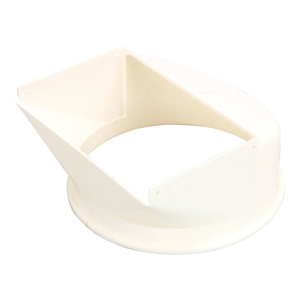 A white plastic Scotsman fan shroud with a curved edge and a hole.