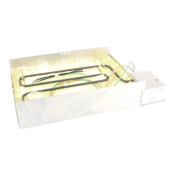 A metal box with black and green wires inside.