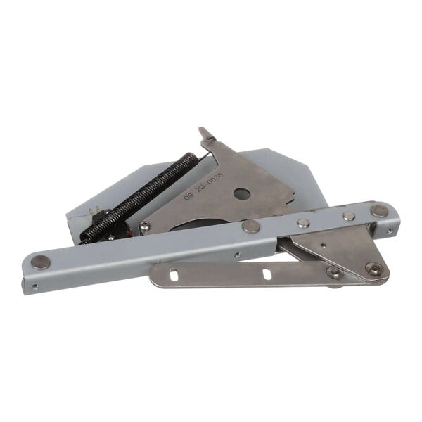 A TurboChef metal hinge with a spring and latch.