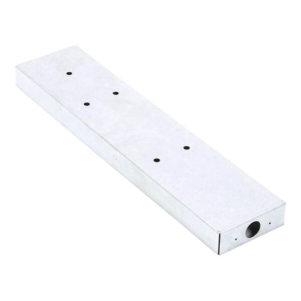 A white rectangular metal cover with holes on the side.
