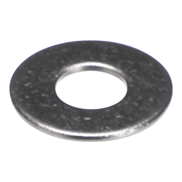 A close-up of a TurboChef flat metal washer with a hole in it.