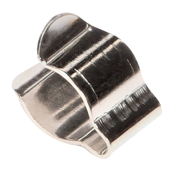 A silver metal clip capillary for a Wells fryer on a white background.