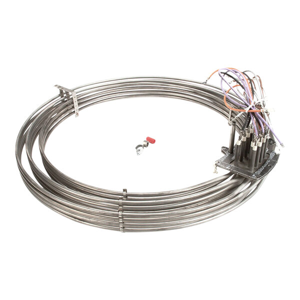 A round metal Rational heating assembly with wires.