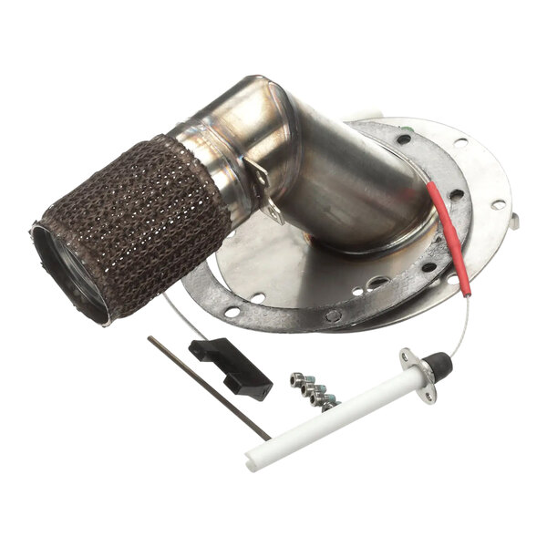 A metal Rational burner hot air pipe with a wire attached.