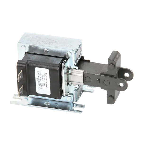 A metal Scotsman door solenoid with a black and silver metal frame.