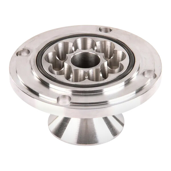 A stainless steel Scotsman Nugget Breaker Assembly wheel hub with a circular center.