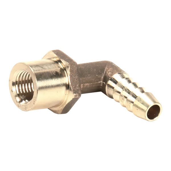 A metal Scotsman discharge elbow with a nut.