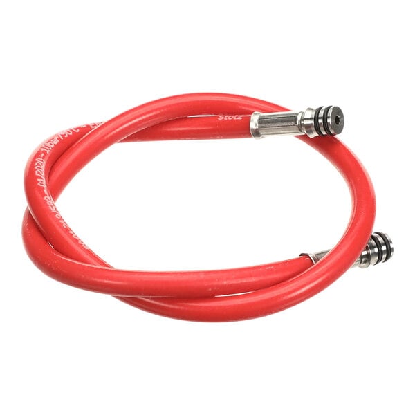 A red Rational Connect hose with metal ends.