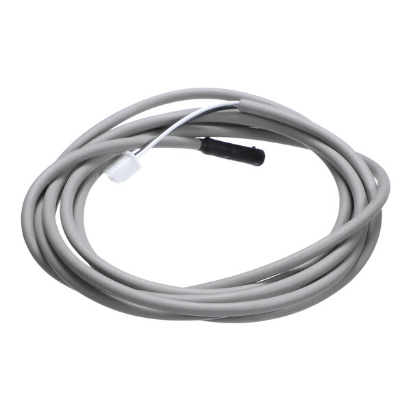 A grey cable with a white connector and black wires.