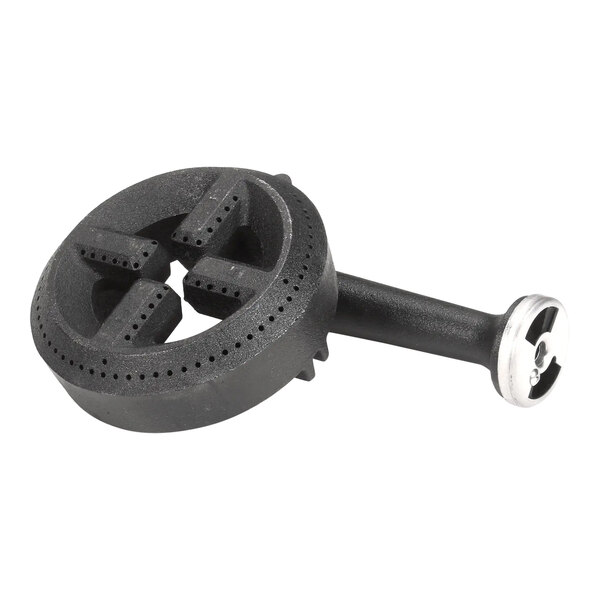 A close-up of a black plastic circular design with metal pieces.