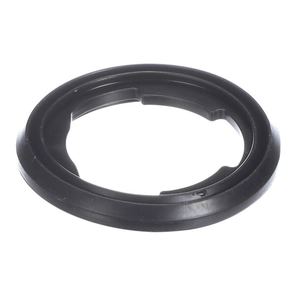 A black rubber gasket with a hole in the middle.