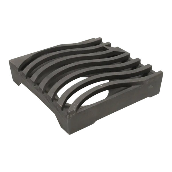 A black metal grate with curved wavy lines.