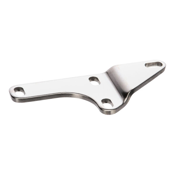 A stainless steel Rational door mounting support bracket with two holes.